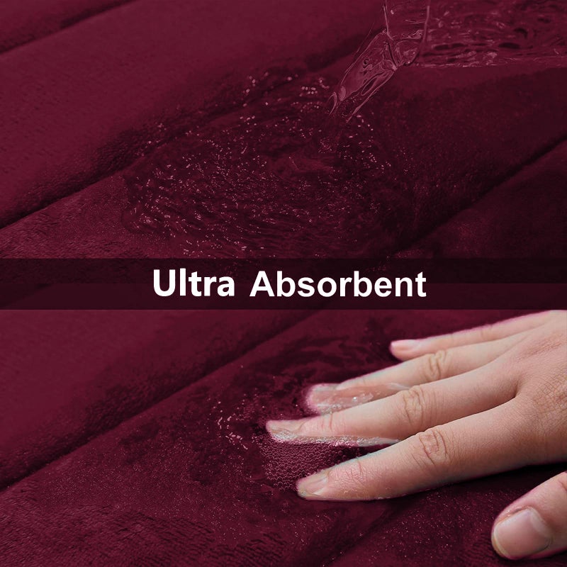 Buganda Memory Foam U-Shaped Contour Toilet Rugs, Non Slip Absorbent, Thick Soft Washable Bathroom Mat, Floor Carpet Bath Rugs Mat for Toilet Base (24" x 20", Burgundy) - Image 5